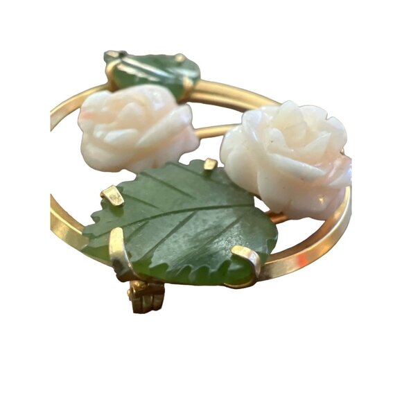 Vintage Van Dell Bojar Style Floral Brooch Etched Green Glass Leaves Prong Set - Picture 2 of 7